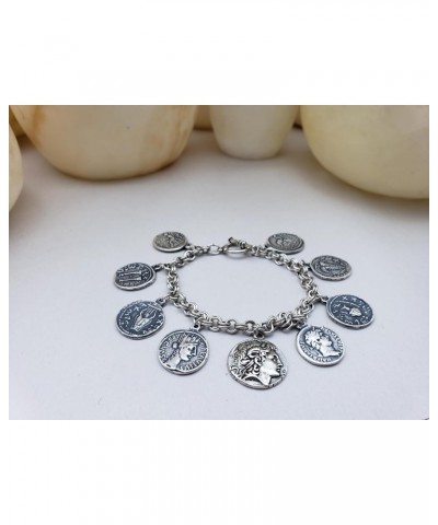 Roman Coin Charm Bracelet - Antique Silver Plated $38.04 Bracelets