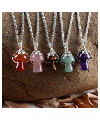 Mushroom Crystal Necklace Wire Wrapped Crystal Mushroom Pendant Necklace for Women Jewelry Gifts Clear Quartz $7.62 Necklaces