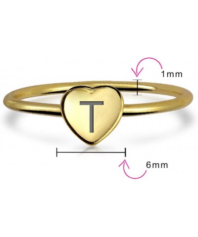 Tiny Minimalist ABC Heart Shape Script Or Block Letter Alphabet A-Z Initial Monogram Signet Ring For Teen For Women 14K Gold ...