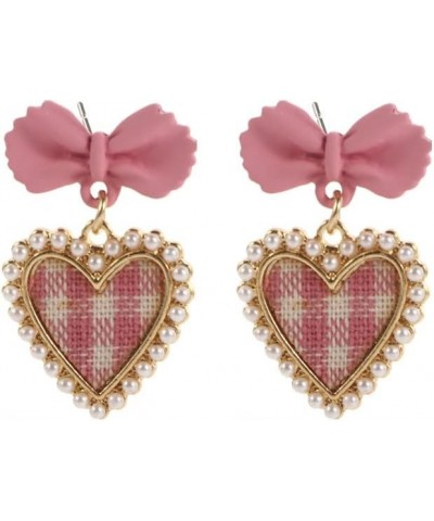 Plaid Earrings Chilly Sweet Jewelry Accessories Exquisite Personality Bow Pearl Heart-Shaped Korean Style Earrings(pink) $4.3...