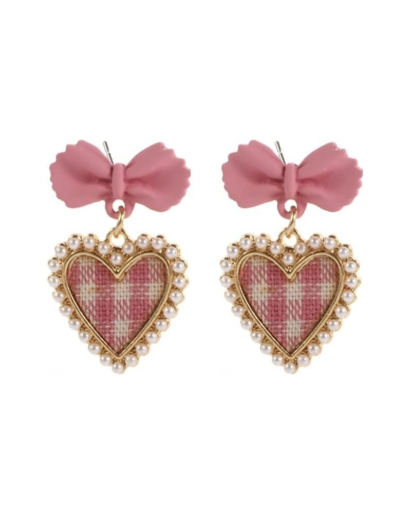 Plaid Earrings Chilly Sweet Jewelry Accessories Exquisite Personality Bow Pearl Heart-Shaped Korean Style Earrings(pink) $4.3...