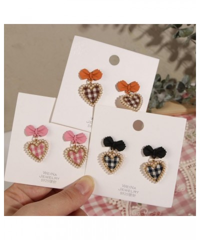 Plaid Earrings Chilly Sweet Jewelry Accessories Exquisite Personality Bow Pearl Heart-Shaped Korean Style Earrings(pink) $4.3...