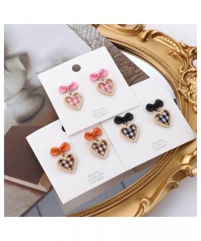 Plaid Earrings Chilly Sweet Jewelry Accessories Exquisite Personality Bow Pearl Heart-Shaped Korean Style Earrings(pink) $4.3...