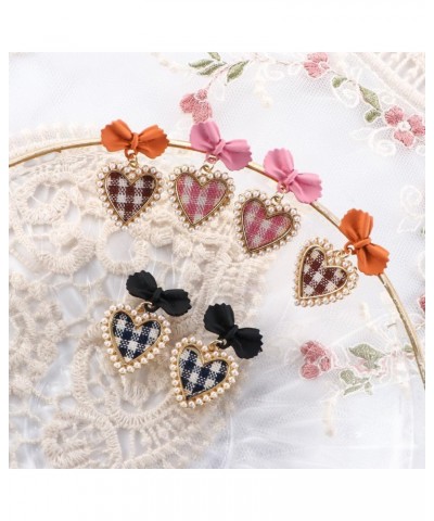 Plaid Earrings Chilly Sweet Jewelry Accessories Exquisite Personality Bow Pearl Heart-Shaped Korean Style Earrings(pink) $4.3...