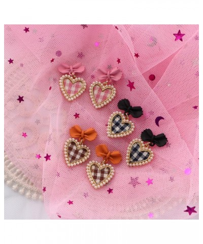 Plaid Earrings Chilly Sweet Jewelry Accessories Exquisite Personality Bow Pearl Heart-Shaped Korean Style Earrings(pink) $4.3...