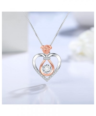 Heart Rose Necklace for Women 925 Sterling Silver Rose Birthstone Forever Love Pendant Necklaces Jewelry Birthday Valentine's...