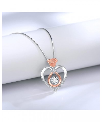 Heart Rose Necklace for Women 925 Sterling Silver Rose Birthstone Forever Love Pendant Necklaces Jewelry Birthday Valentine's...