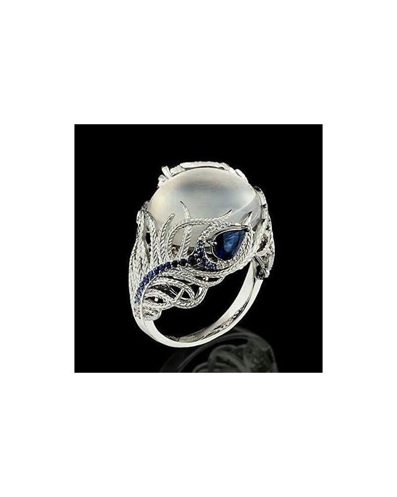 Unique 925 Sterling Silver Floral Ring Moonstone Treasure Blue Sapphire Diamond Jewelry Luxury Exaggerated Engagement Cocktai...