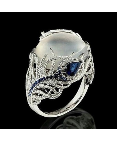 Unique 925 Sterling Silver Floral Ring Moonstone Treasure Blue Sapphire Diamond Jewelry Luxury Exaggerated Engagement Cocktai...