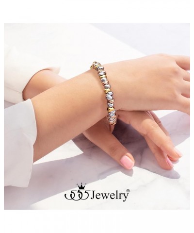 Stainless Steel Elegant Charm Discs & Beads Bracelet for Women Multicolor $12.97 Bracelets