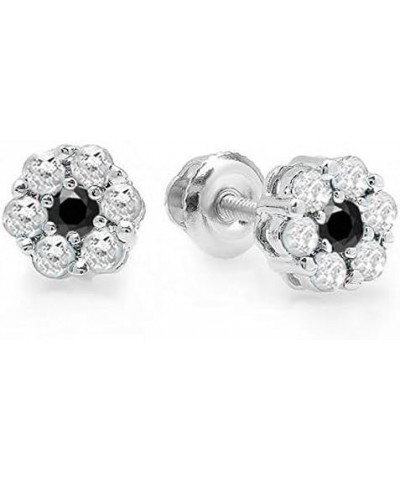 18K Ladies Cluster Flower Stud Earrings, White Gold Black Diamond $120.37 Earrings