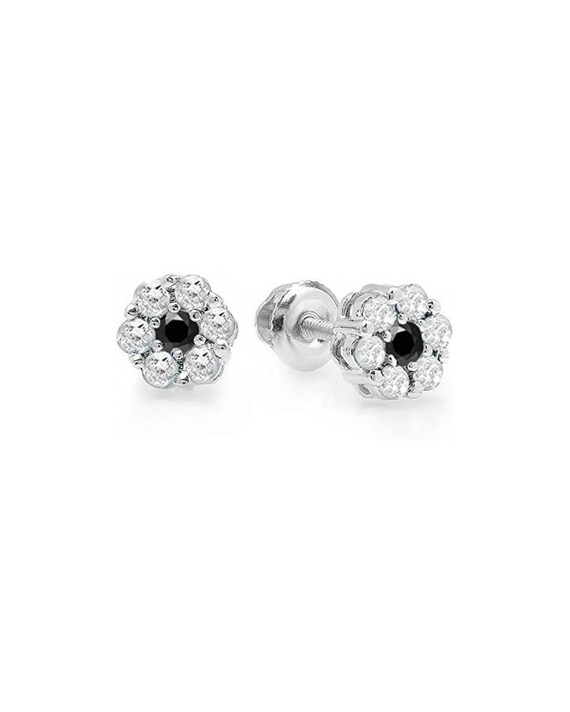 18K Ladies Cluster Flower Stud Earrings, White Gold Black Diamond $120.37 Earrings