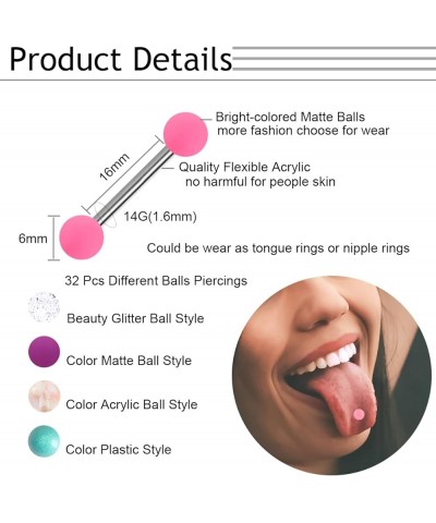 30-200Pcs 14G Surgical Steel Tongue Rings for Women Girls Stainless Steel Nipple Rings Barbell Body Piercing D: 32pcs $8.99 B...