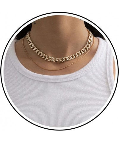 Gold Choker Necklace Dainty Cuban Link Necklace Simple Flat Snake Chain Necklace Layered Herringbone Necklace Hip Hop Jewelry...