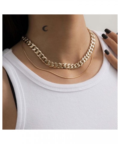 Gold Choker Necklace Dainty Cuban Link Necklace Simple Flat Snake Chain Necklace Layered Herringbone Necklace Hip Hop Jewelry...