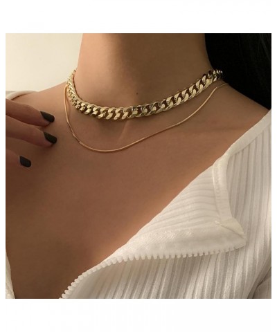 Gold Choker Necklace Dainty Cuban Link Necklace Simple Flat Snake Chain Necklace Layered Herringbone Necklace Hip Hop Jewelry...