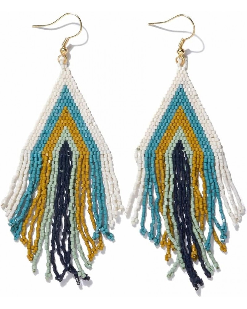 Beaded Boho Long Fringe Earrings for Women, Haley Luxe Bead Dangle Statement Earrings, Unique Handmade Jewelry for the Modern...