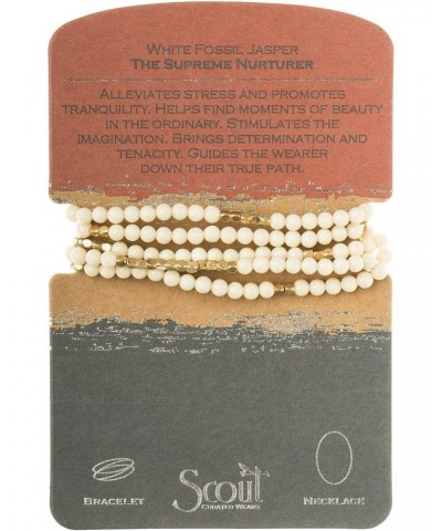 Women's Stone Wrap Bracelet & Necklace - White Fossil Jasper/Gold - The Supreme Nurturer $14.28 Bracelets