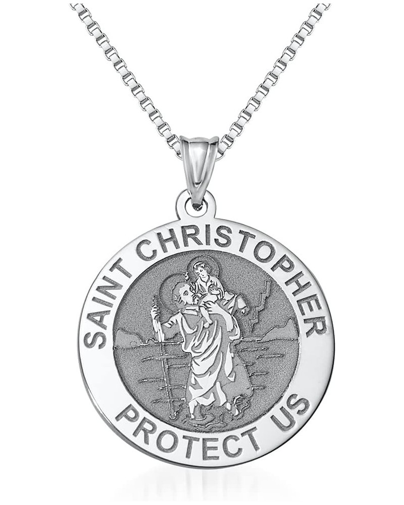 Saint Christopher Religious Round Medal Only and Medal With Engraving in Sterling Silver, 10K or 14K Gold 2/3 x 2/3 Inch Meda...