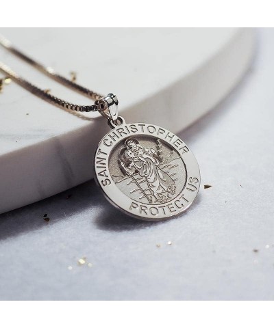 Saint Christopher Religious Round Medal Only and Medal With Engraving in Sterling Silver, 10K or 14K Gold 2/3 x 2/3 Inch Meda...