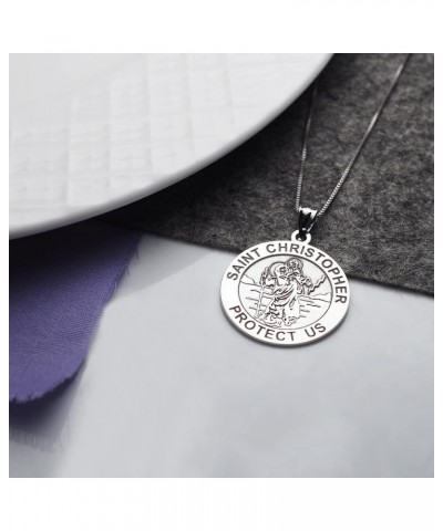 Saint Christopher Religious Round Medal Only and Medal With Engraving in Sterling Silver, 10K or 14K Gold 2/3 x 2/3 Inch Meda...