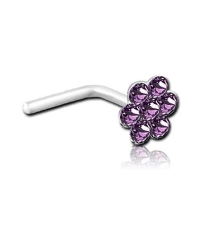 925 Sterling Silver Nose Stud Ring Flower 22G Purple-L Shape $8.66 Body Jewelry