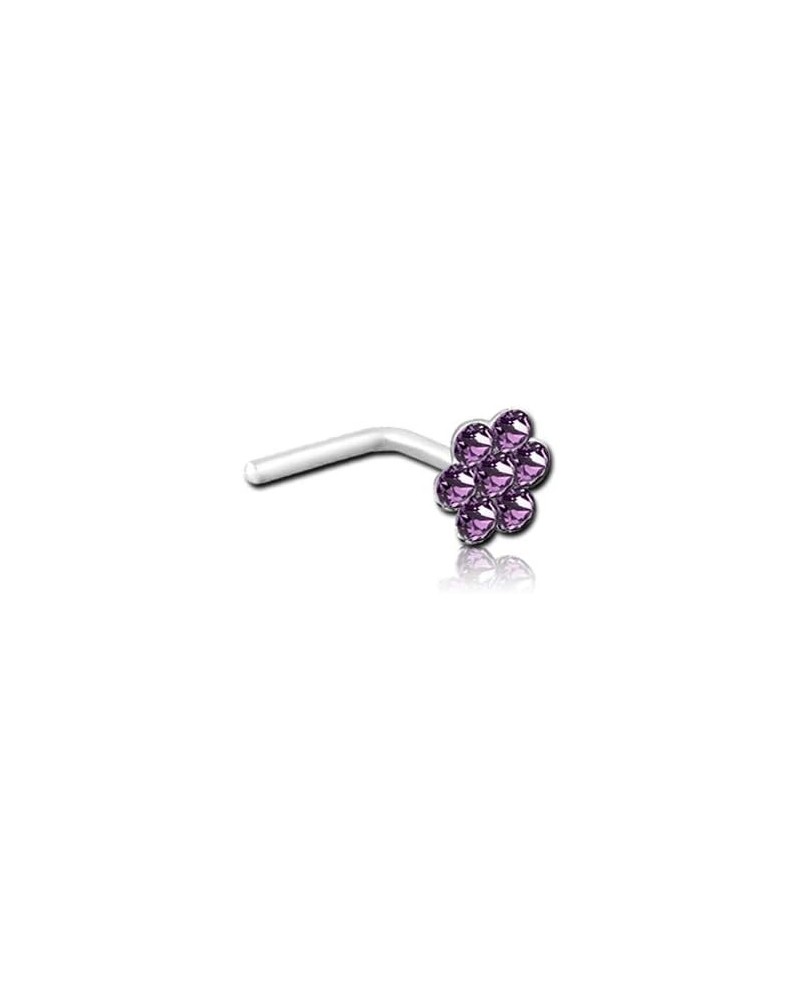 925 Sterling Silver Nose Stud Ring Flower 22G Purple-L Shape $8.66 Body Jewelry