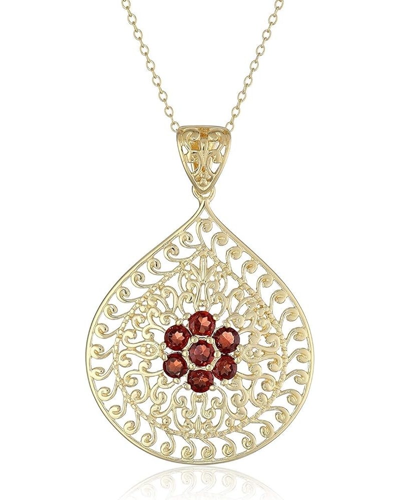 18K Yellow Gold-Plated .925 Sterling Silver Gemstone Evil Eye Teardrop Filigree 1-5/8" Pendant Necklace on 18" Chain - Choice...