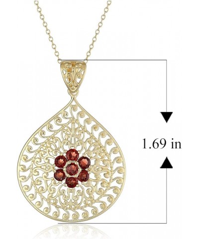 18K Yellow Gold-Plated .925 Sterling Silver Gemstone Evil Eye Teardrop Filigree 1-5/8" Pendant Necklace on 18" Chain - Choice...