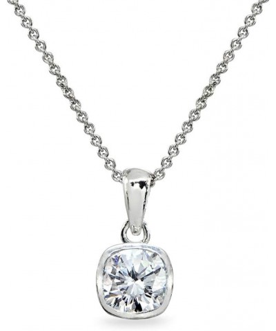 Sterling Silver Genuine or Synthetic Gemstone 7mm Cushion-Cut Bezel-Set Dainty Pendant Necklace Cubic Zirconia - April $15.67...