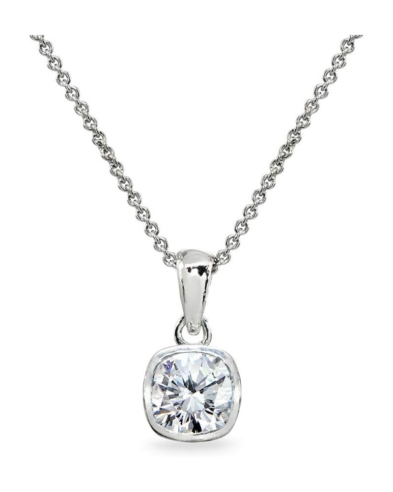 Sterling Silver Genuine or Synthetic Gemstone 7mm Cushion-Cut Bezel-Set Dainty Pendant Necklace Cubic Zirconia - April $15.67...