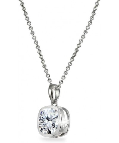 Sterling Silver Genuine or Synthetic Gemstone 7mm Cushion-Cut Bezel-Set Dainty Pendant Necklace Cubic Zirconia - April $15.67...