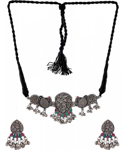 Jewellery Traditional Oxidized Silver Multicolor Peacock Design Necklace Set With Earrings For Girl's & Women $14.55 Jewelry ...