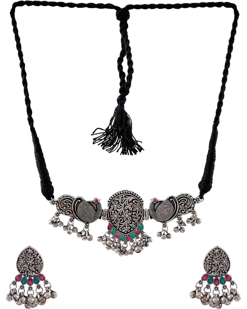 Jewellery Traditional Oxidized Silver Multicolor Peacock Design Necklace Set With Earrings For Girl's & Women $14.55 Jewelry ...