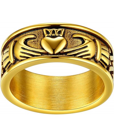 Claddagh Rings for Love, Stainless Steel/18K Gold Plated Women Men Wedding Band Ring Personalized Custom 01. Claddagh Band-Go...