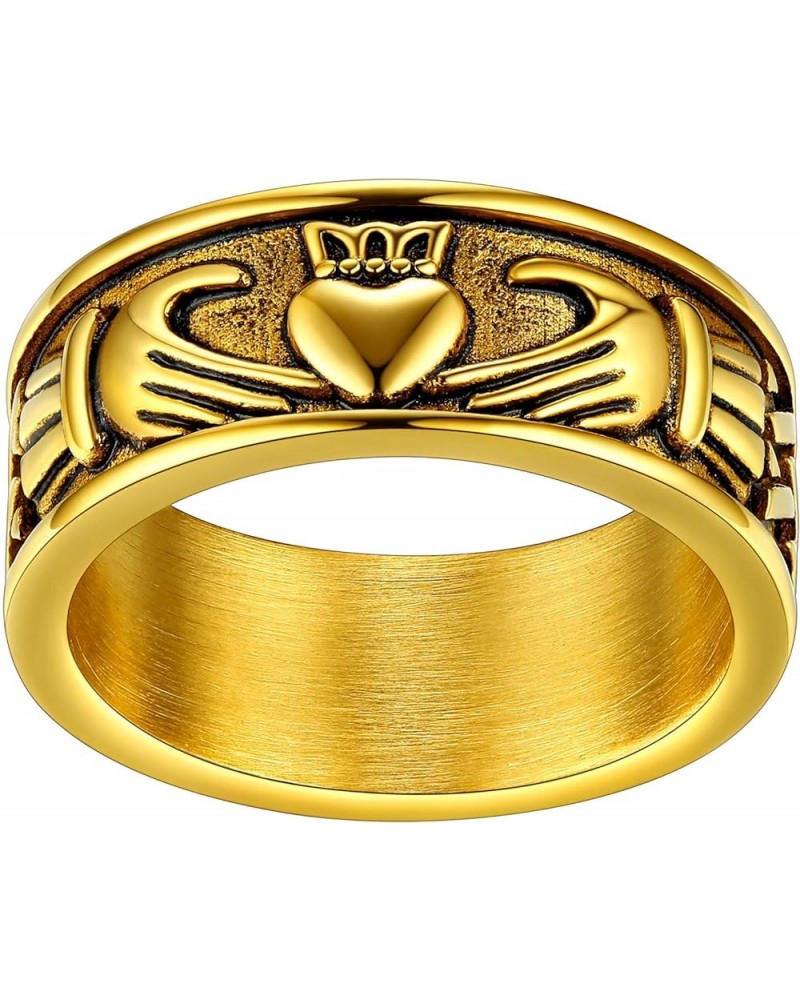 Claddagh Rings for Love, Stainless Steel/18K Gold Plated Women Men Wedding Band Ring Personalized Custom 01. Claddagh Band-Go...