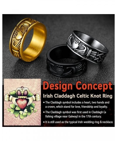 Claddagh Rings for Love, Stainless Steel/18K Gold Plated Women Men Wedding Band Ring Personalized Custom 01. Claddagh Band-Go...