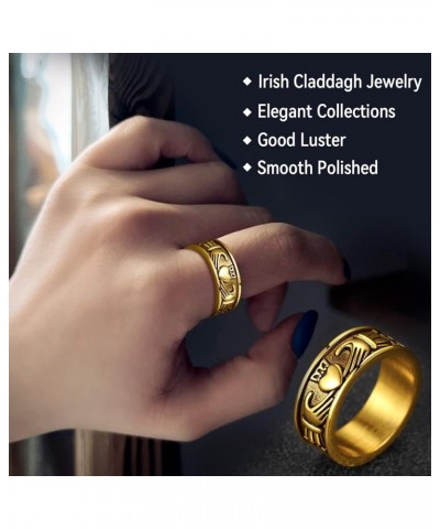 Claddagh Rings for Love, Stainless Steel/18K Gold Plated Women Men Wedding Band Ring Personalized Custom 01. Claddagh Band-Go...