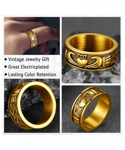 Claddagh Rings for Love, Stainless Steel/18K Gold Plated Women Men Wedding Band Ring Personalized Custom 01. Claddagh Band-Go...