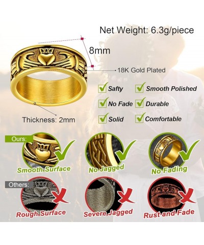 Claddagh Rings for Love, Stainless Steel/18K Gold Plated Women Men Wedding Band Ring Personalized Custom 01. Claddagh Band-Go...