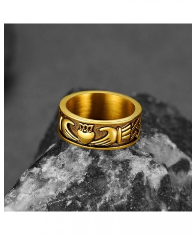 Claddagh Rings for Love, Stainless Steel/18K Gold Plated Women Men Wedding Band Ring Personalized Custom 01. Claddagh Band-Go...