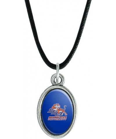 Savannah State University Primary Logo Antiqued Oval Charm Pendant with Black Satin Cord $9.89 Necklaces