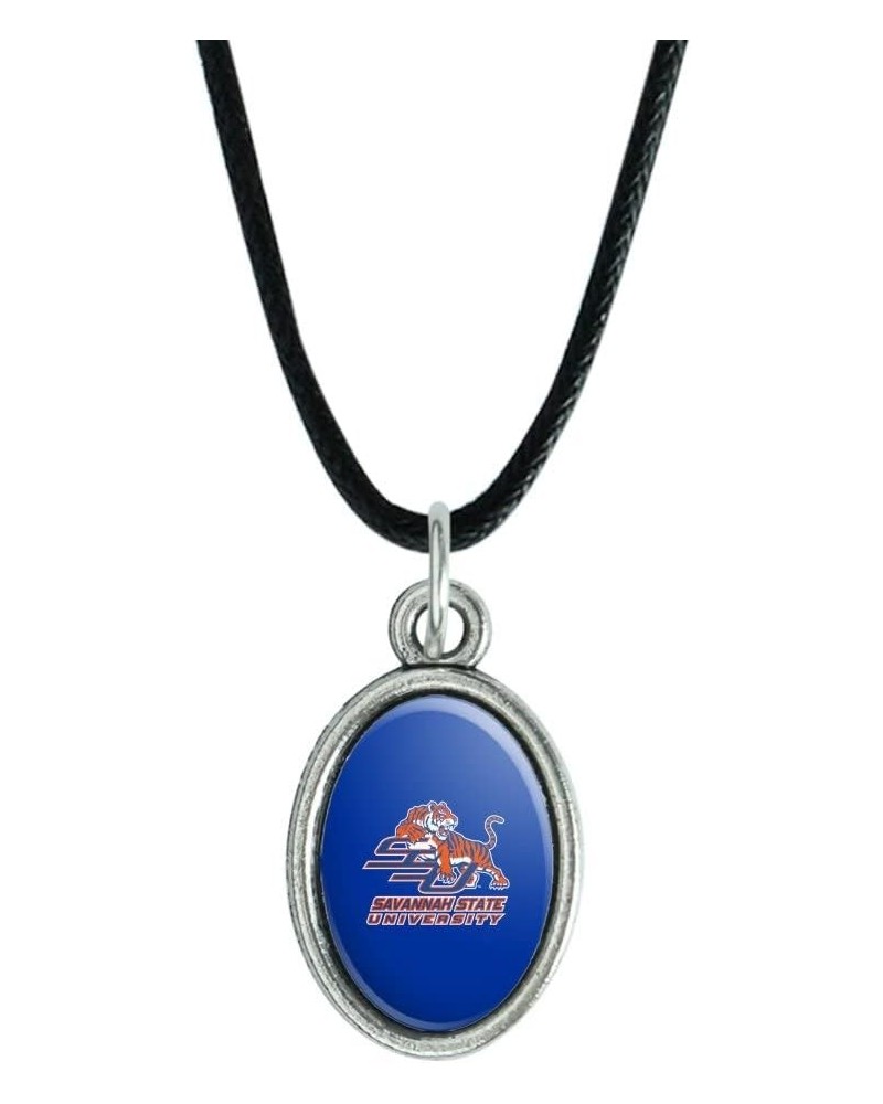 Savannah State University Primary Logo Antiqued Oval Charm Pendant with Black Satin Cord $9.89 Necklaces