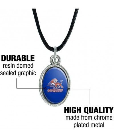 Savannah State University Primary Logo Antiqued Oval Charm Pendant with Black Satin Cord $9.89 Necklaces