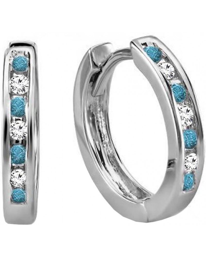 18K Huggie Hoop Earrings, White Gold Blue Diamond $134.70 Earrings