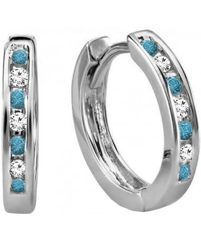 18K Huggie Hoop Earrings, White Gold Blue Diamond $134.70 Earrings