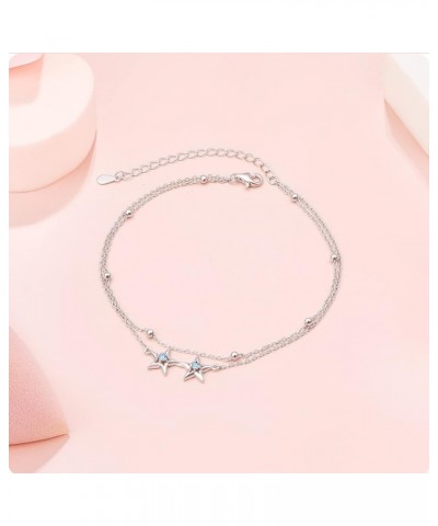 Anklet for Women S925 Sterling Silver Adjustable Foot Evil Eye Starfish Heart Bead Butterfly Celtic Knot Cross Multilayer Lay...