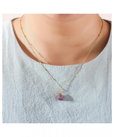 Raw Gemstone Crystal Pendant Necklace for Womens, Girls 14k Gold Plated Mother Gift Gem Birthstone Jewelry Ruby $9.83 Necklaces