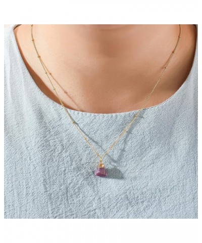 Raw Gemstone Crystal Pendant Necklace for Womens, Girls 14k Gold Plated Mother Gift Gem Birthstone Jewelry Ruby $9.83 Necklaces