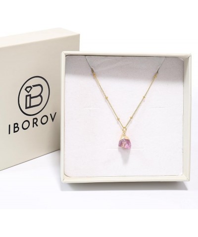 Raw Gemstone Crystal Pendant Necklace for Womens, Girls 14k Gold Plated Mother Gift Gem Birthstone Jewelry Ruby $9.83 Necklaces